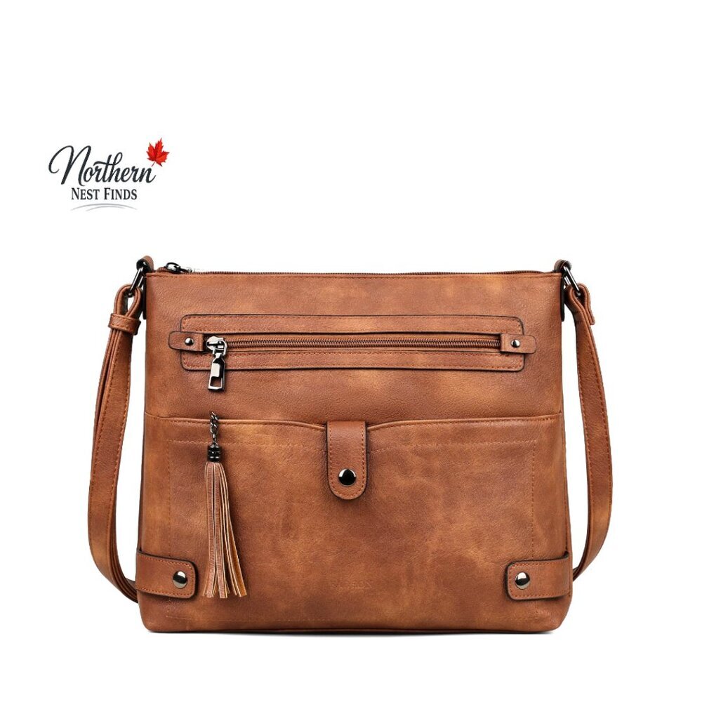 Large Crossbody Bag Leather Multi Pocket Roomy Shoulder Purse Women